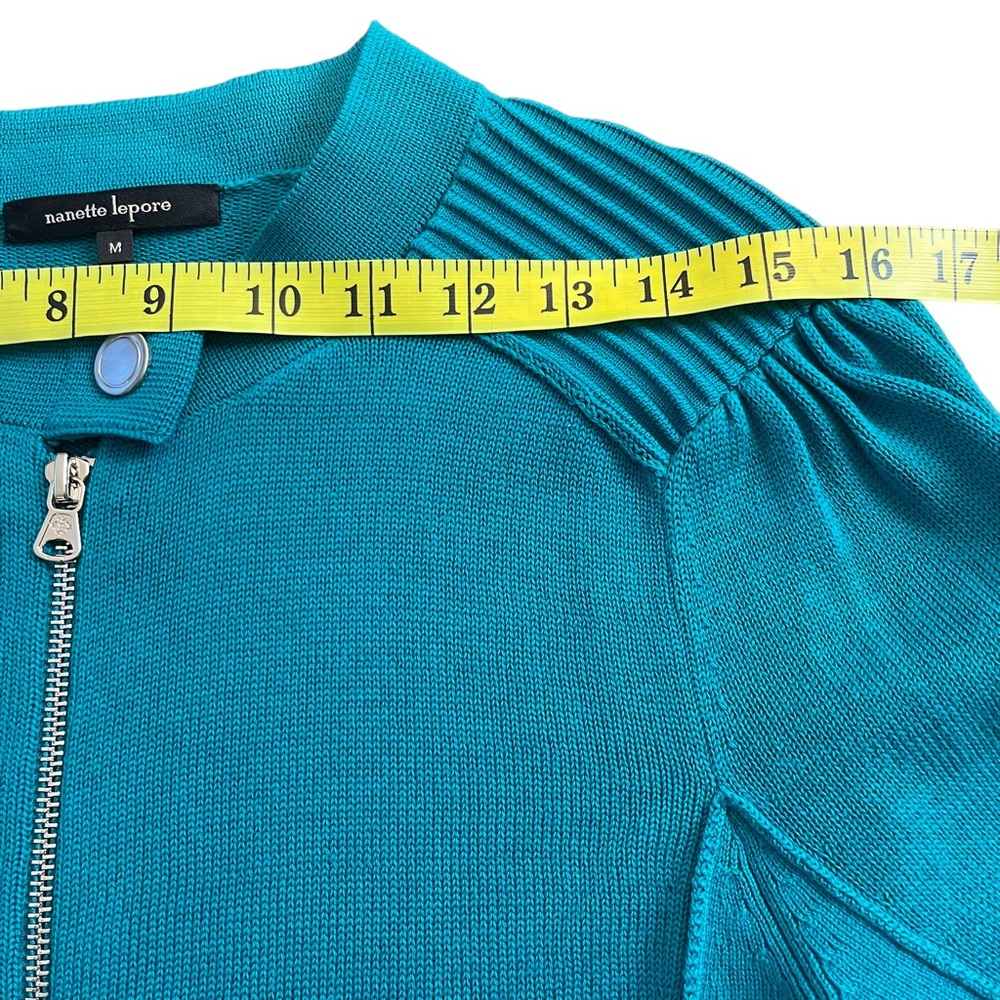 Nanette Lepore Teal Green Cotton Fine Knit Zip Front Cardigan (M) - Picture 10 of 16